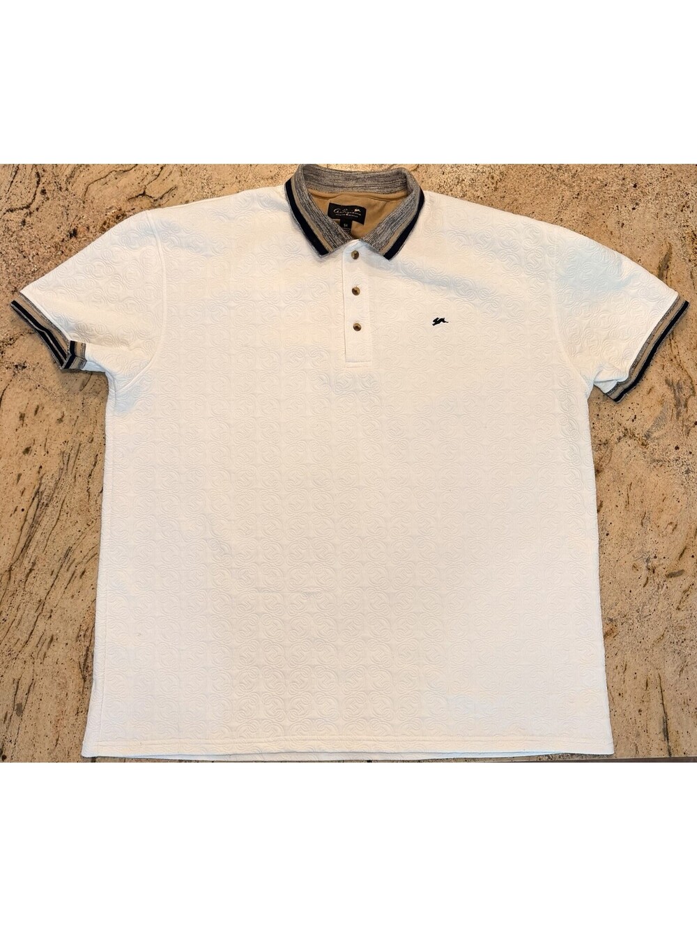 READ a. Tiziano Big And Tall Blue Tan and White Polo 5x short sleeves